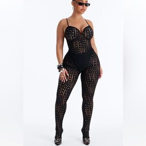 NWT Fashion Nova “Mariyana Fishnet Skinny Leg Jumpsuit”